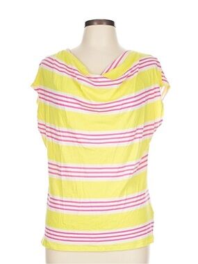 Splendid Yellow and Pink Striped Cowl Neck Short Sleeve Top